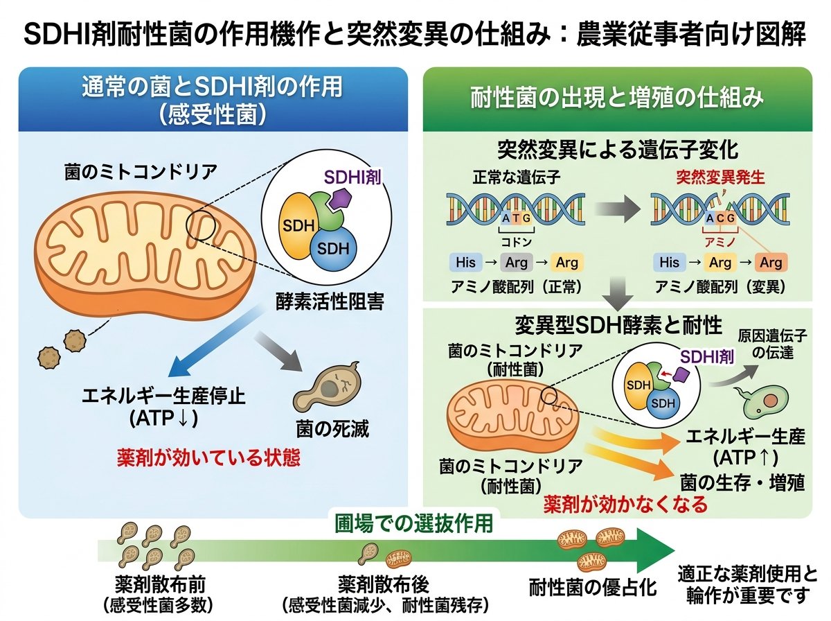 SDHI剤耐性菌の作用機作と突然変異の仕組み