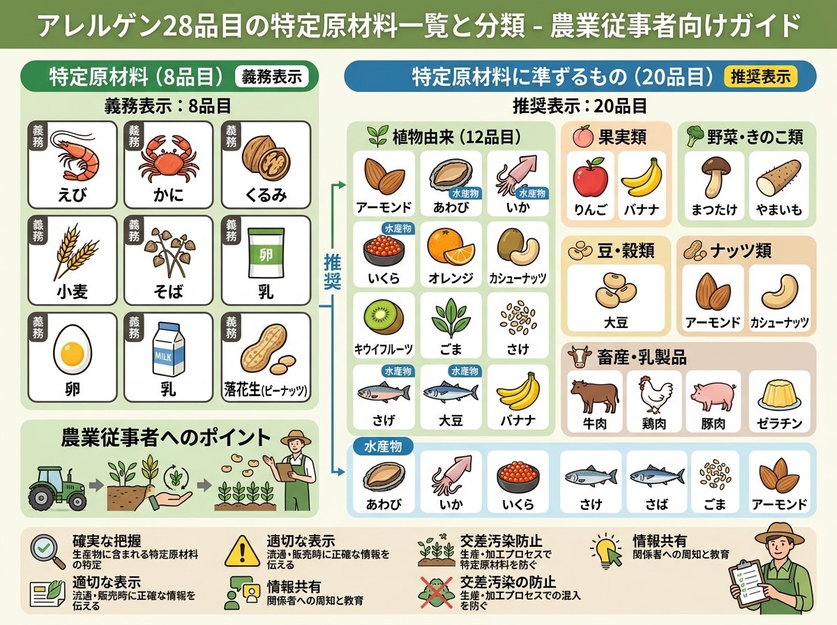 アレルゲン28品目の特定原材料一覧と分類