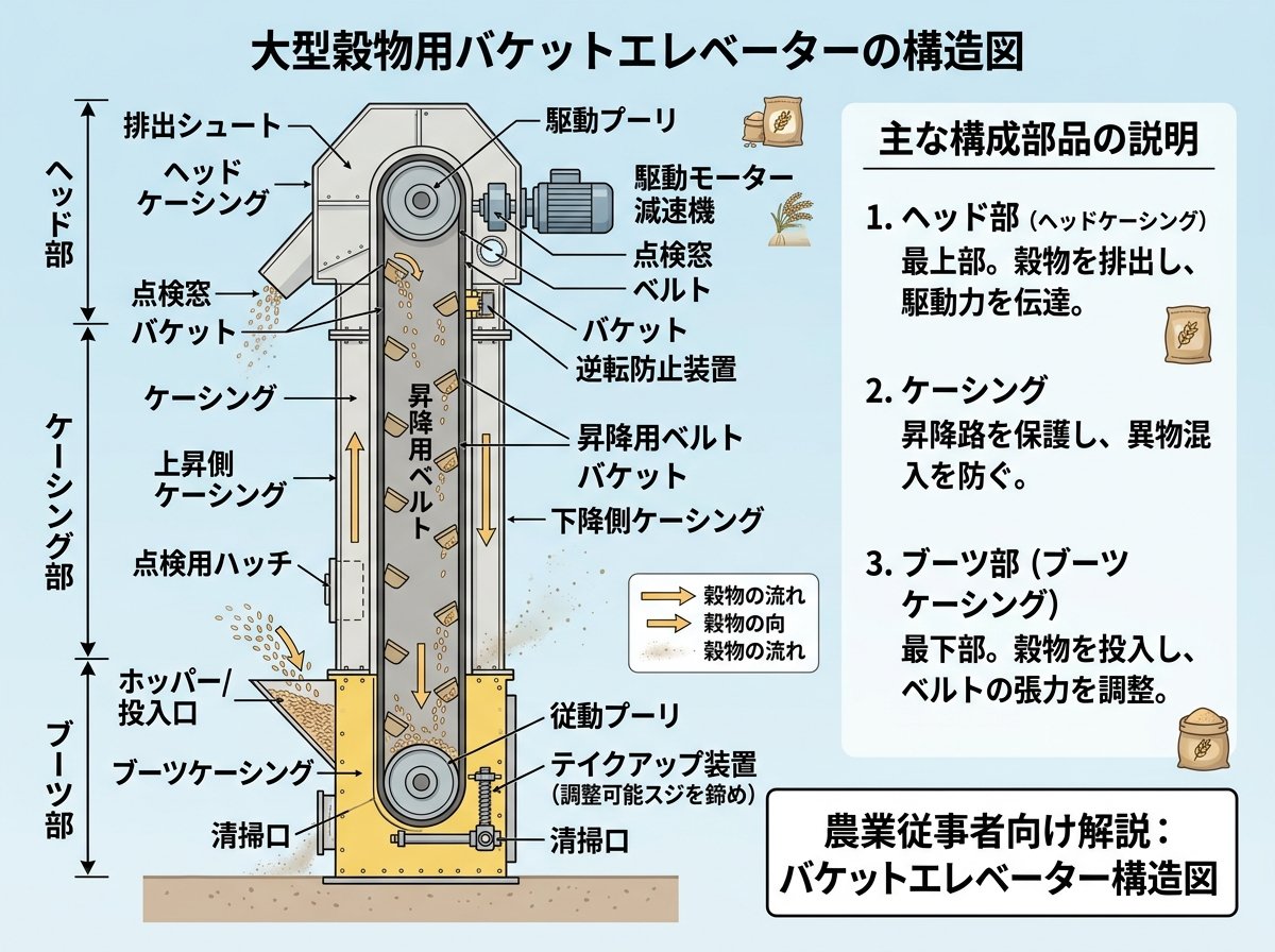 バケットエレベーター構造名称ヘッドブーツケーシング