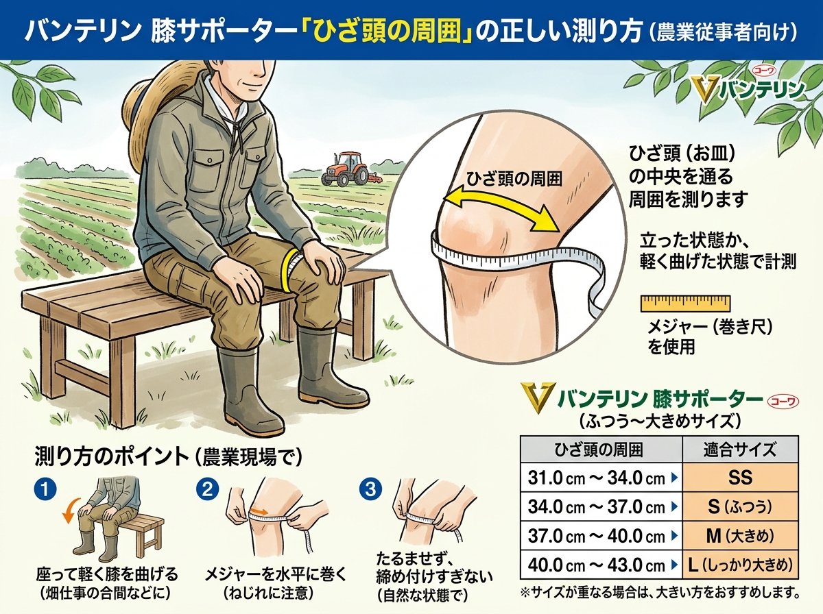 バンテリン 膝サポーター サイズの測り方（ひざ頭の周囲）