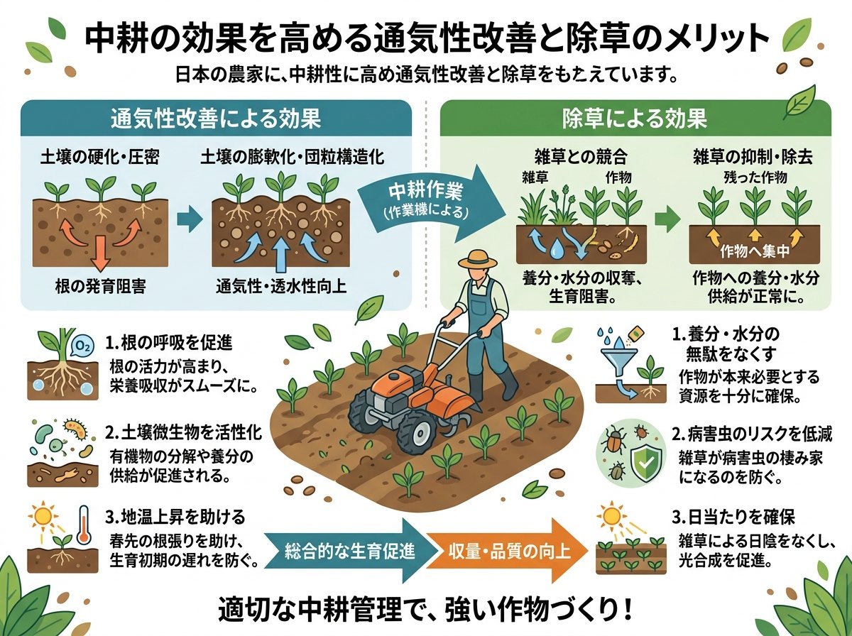 中耕の効果を高める通気性改善と除草のメリット