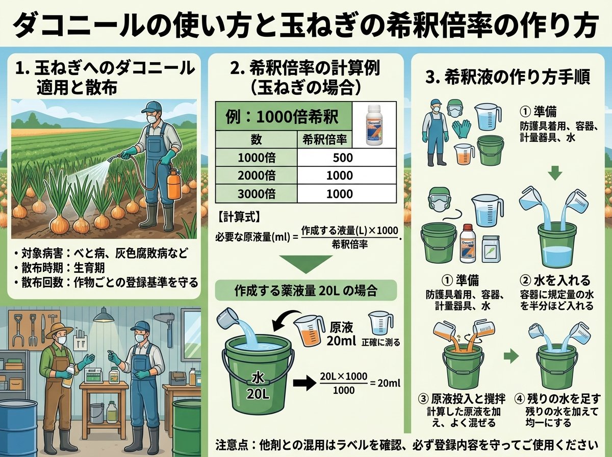 ダコニールの使い方と玉ねぎの希釈倍率の作り方