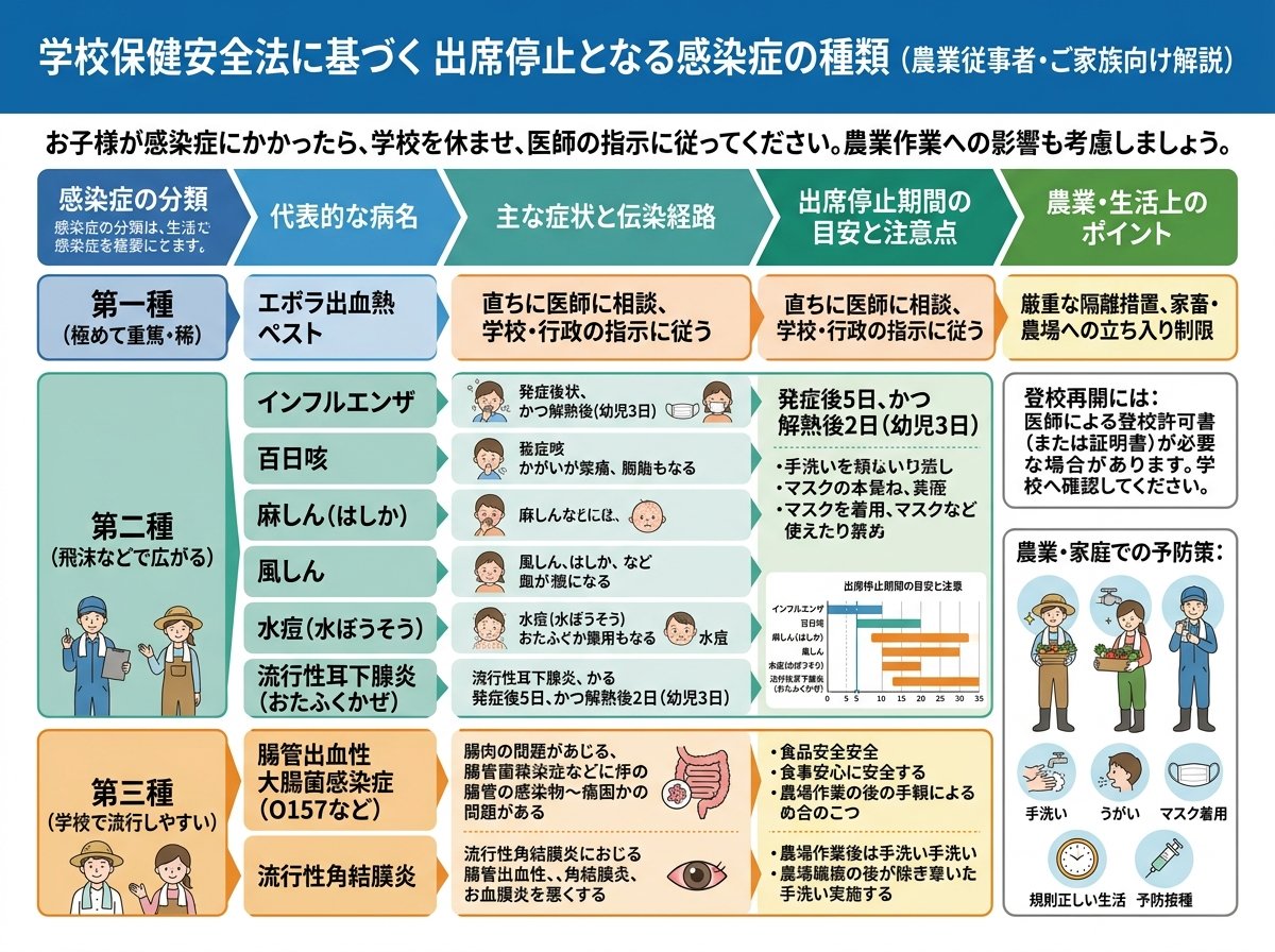 学校保健安全法出席停止一覧の感染症の種類