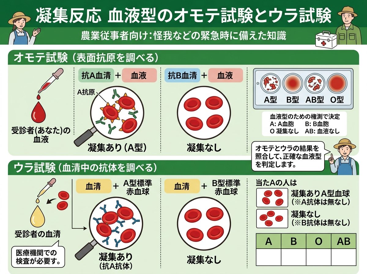 凝集反応 血液型のオモテ試験とウラ試験