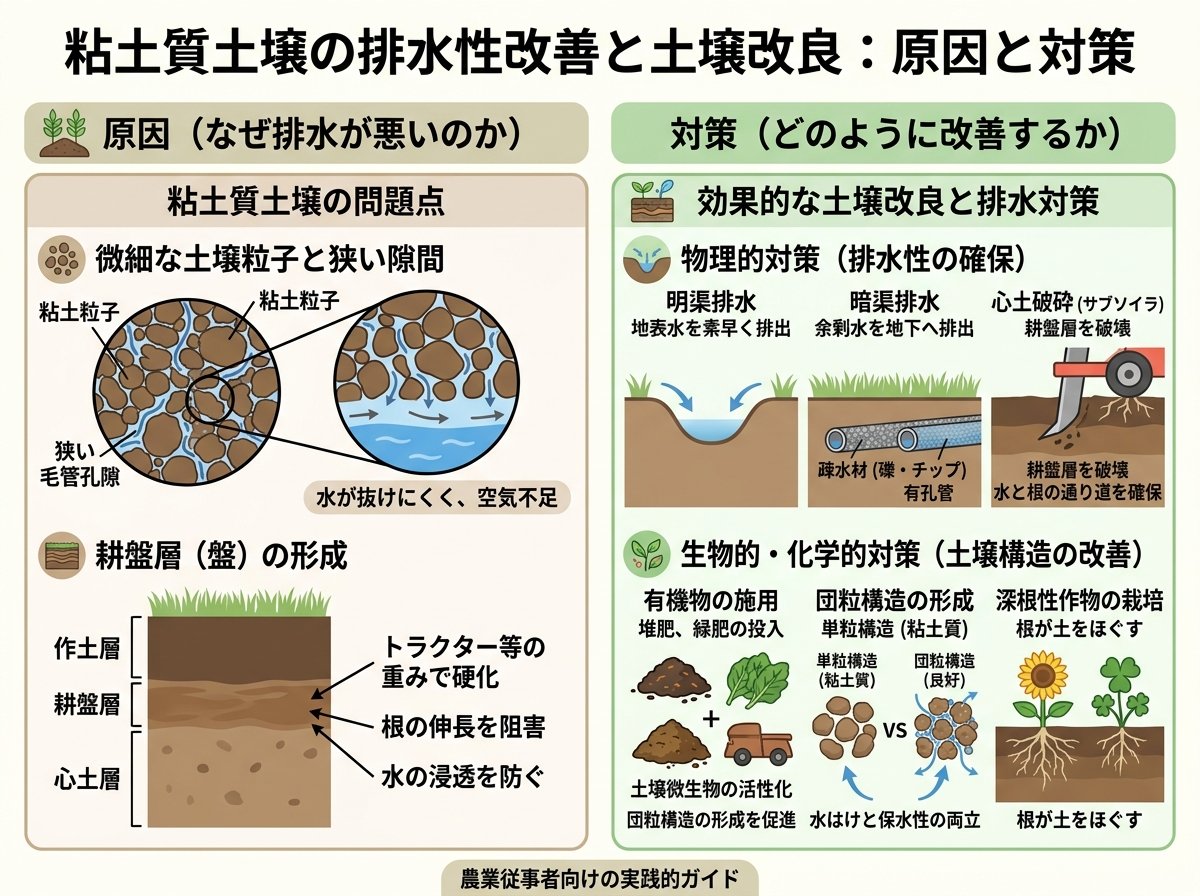 粘土質の排水性と土壌改良を改善する原因と対策