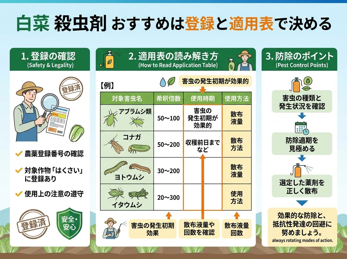白菜 殺虫剤 おすすめは登録と適用表で決める