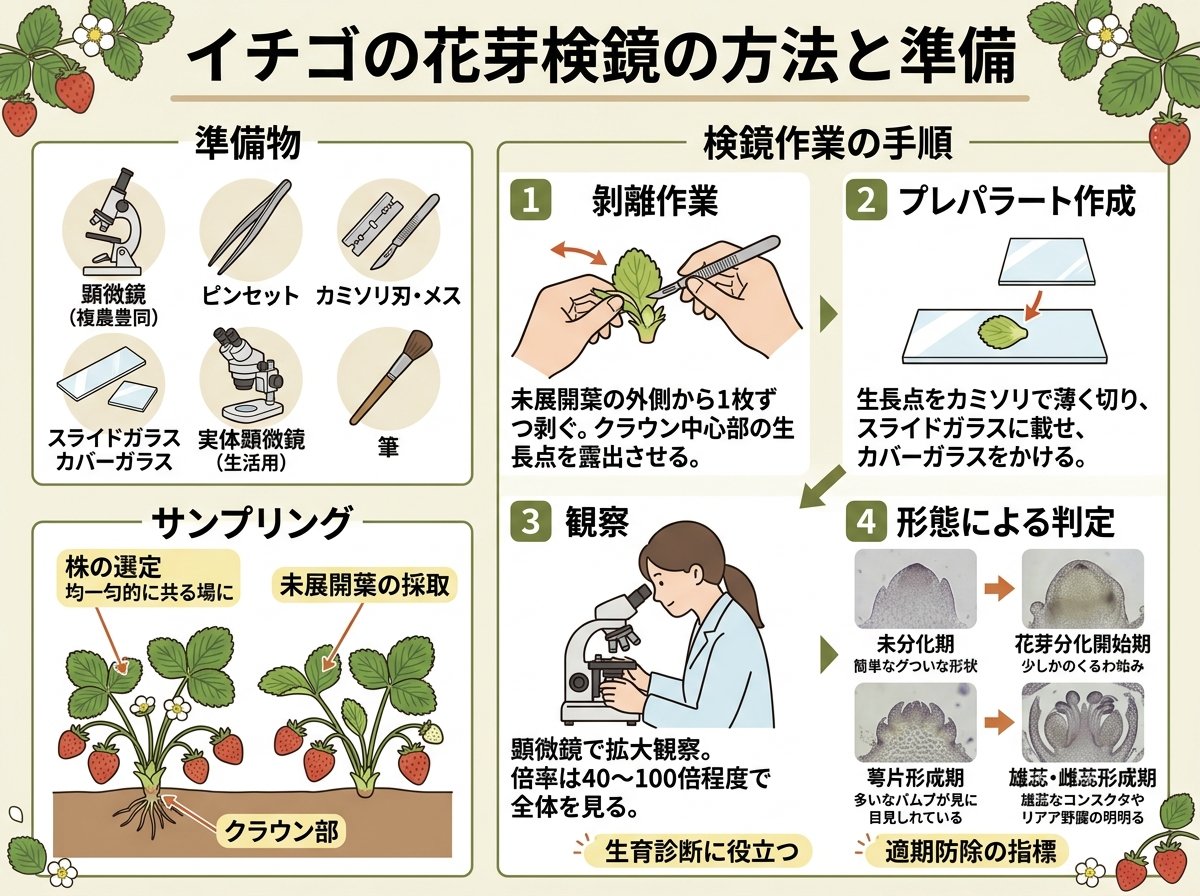 イチゴの花芽検鏡の方法と準備