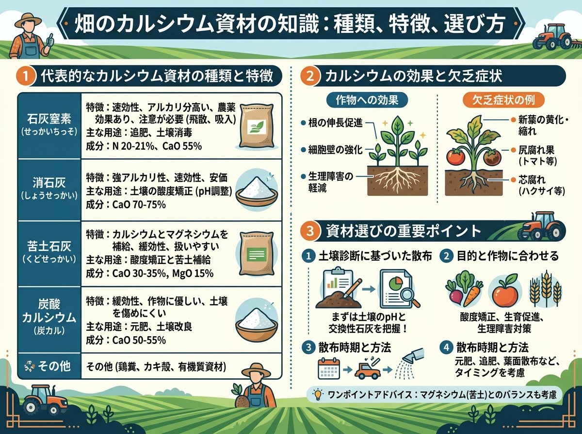 畑のカルシウム資材の種類と特徴、選び方のポイント