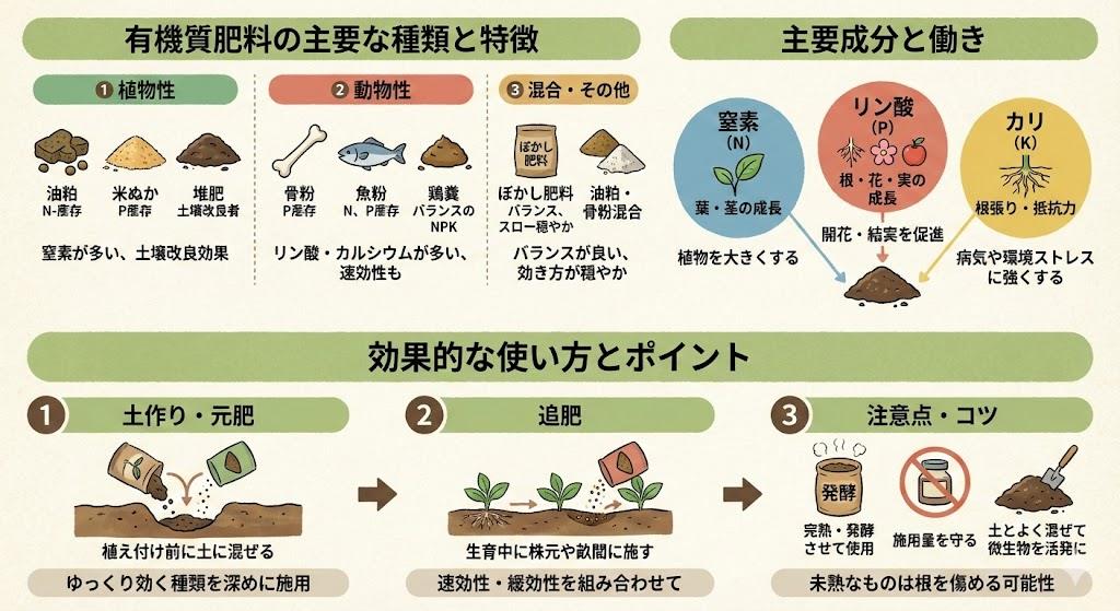 有機質肥料の主要な種類と成分の効果的な使い方