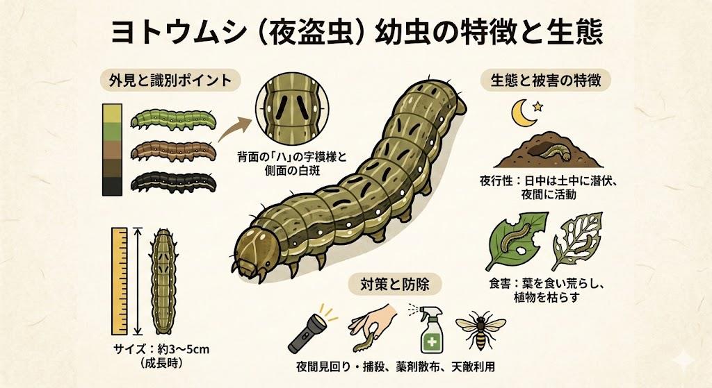 ヨトウムシの幼虫の画像