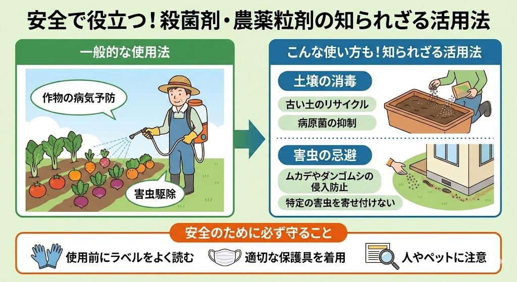 殺菌剤と農薬の粒剤の意外な活用法