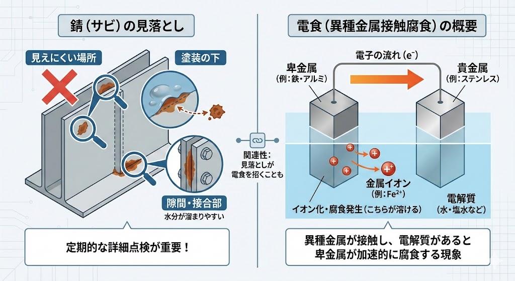 錆(サビ)の見落としと電食