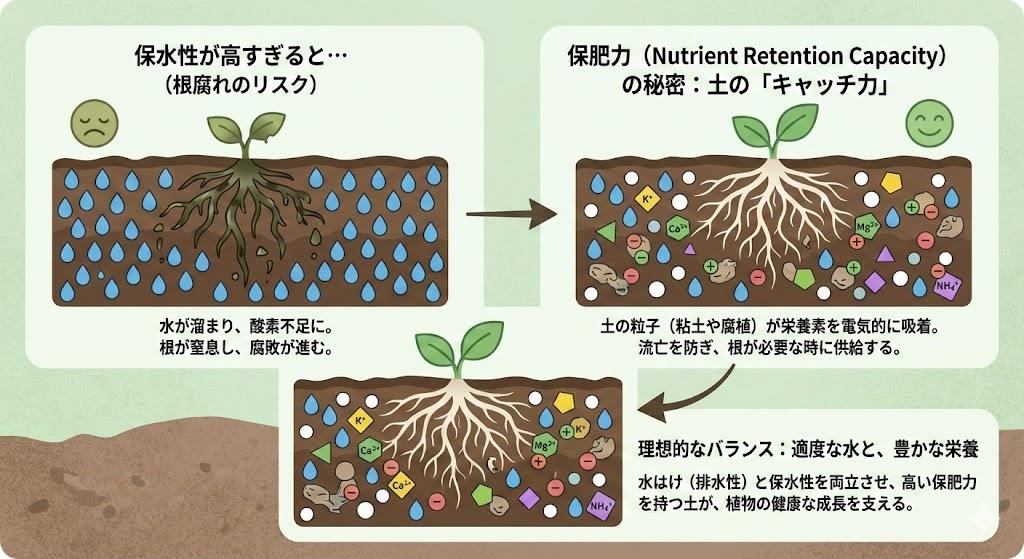 保水性/根腐れ 保水性が高すぎて根腐れ?保肥力の秘密