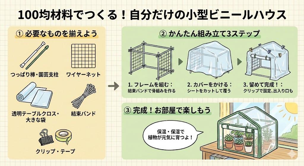 ビニールハウスを小型で自作する100均の活用