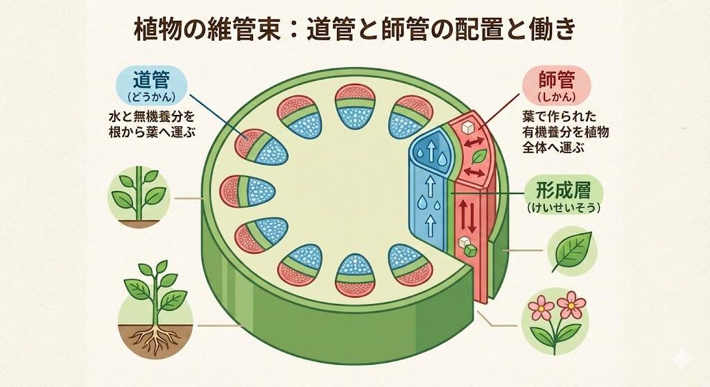 維管束の道管と師管の位置