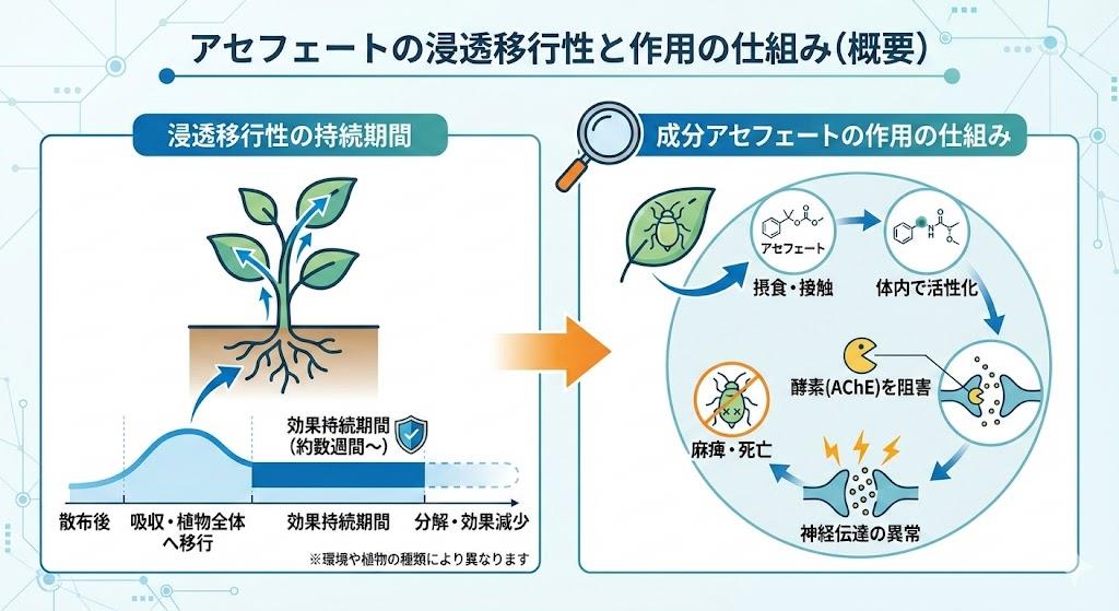 浸透移行性の持続期間と成分アセフェートの仕組み