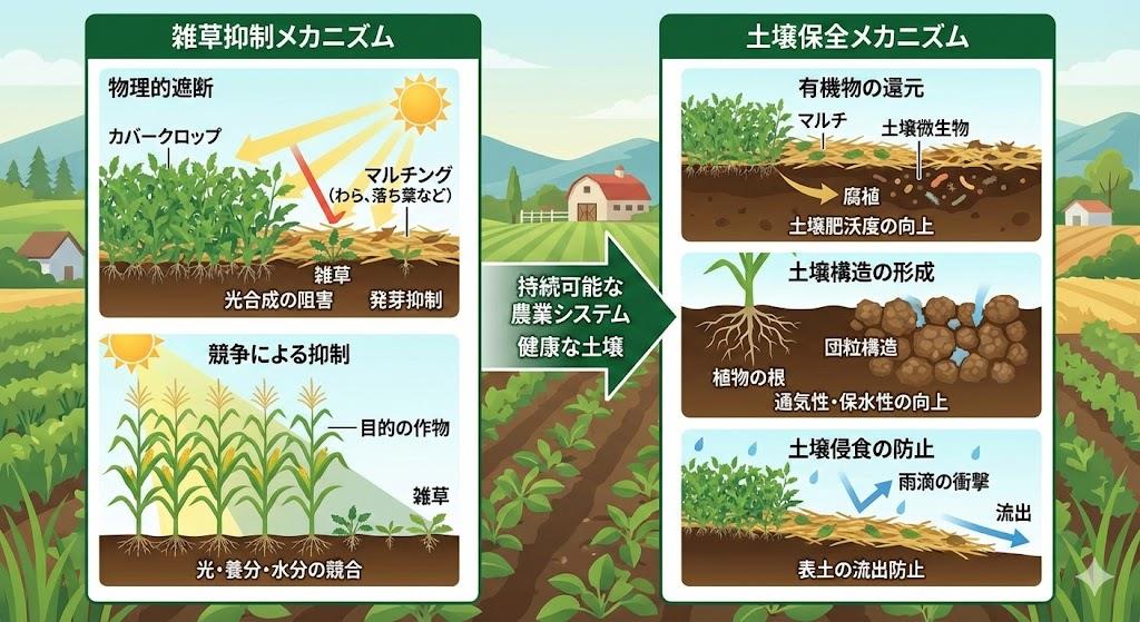 雑草抑制と土壌保全のメカニズム