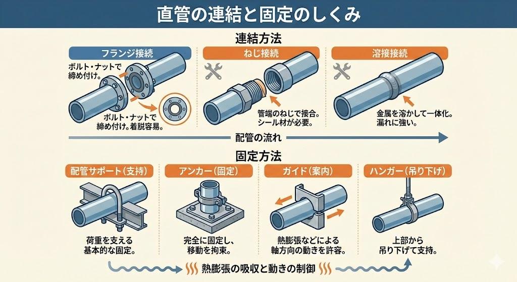 直管による連結と固定