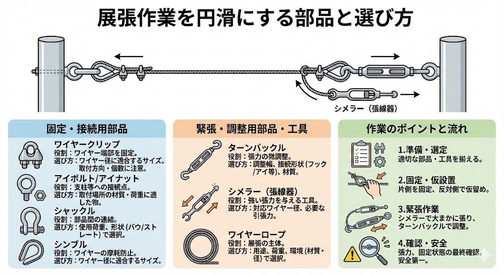 展張作業を円滑にする部品の名称と選び方