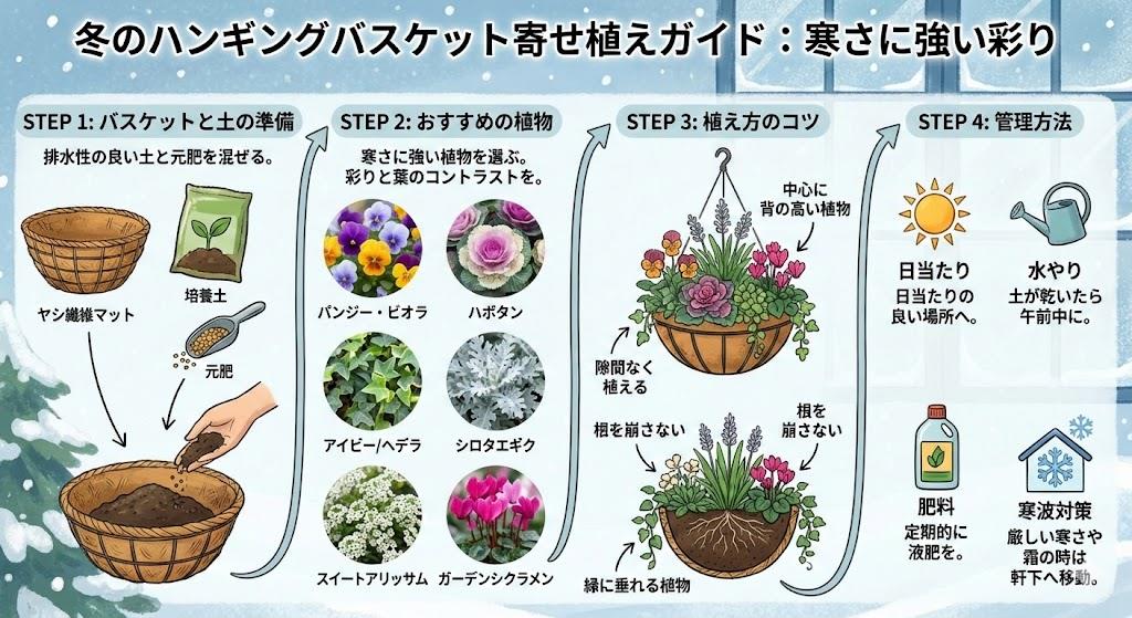ハンギングバスケットの寄せ植えを冬に