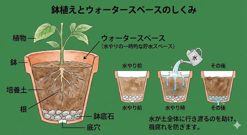 ウォータースペースと鉢