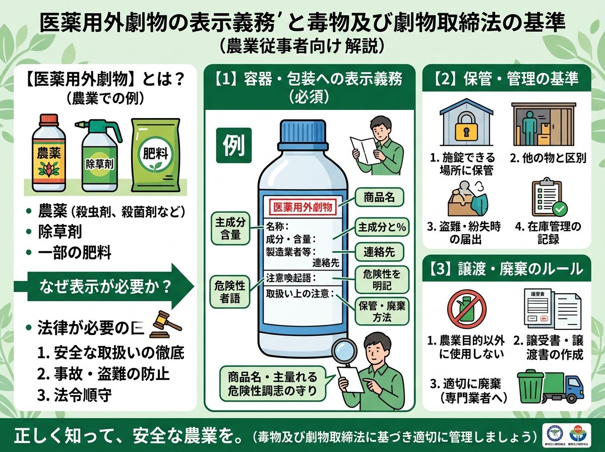 医薬用外劇物の表示義務と毒物及び劇物取締法の基準