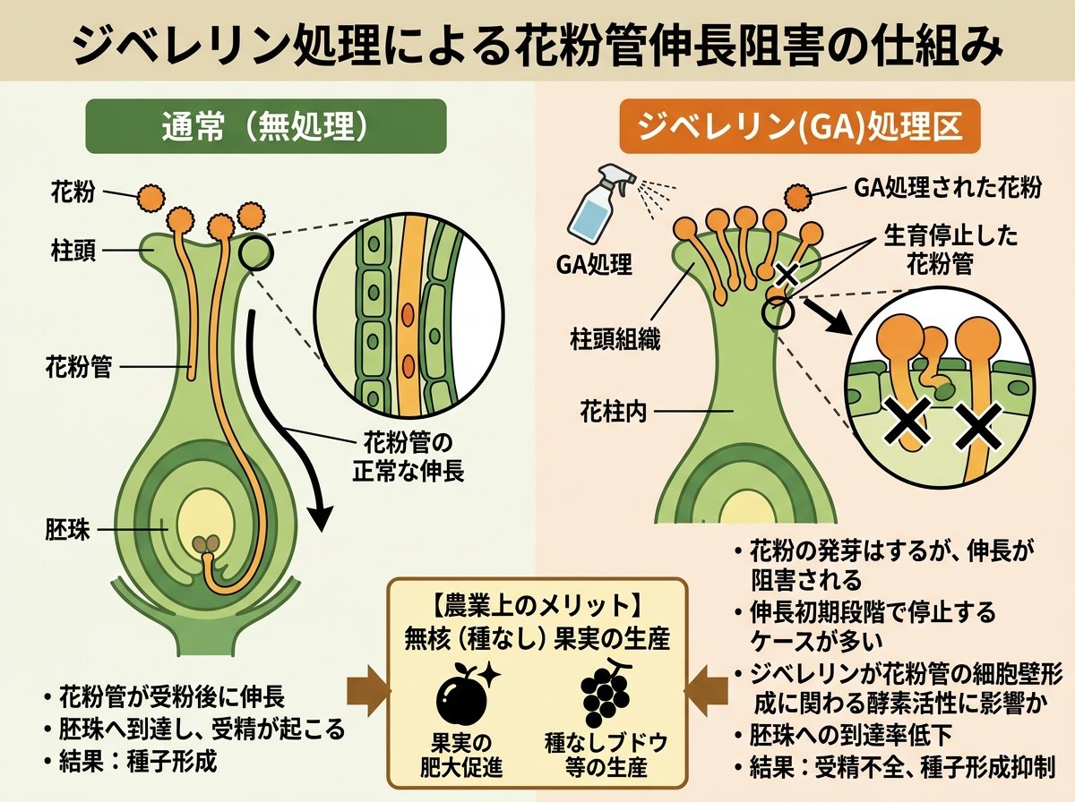 ジベレリン処理における花粉管伸長阻害の仕組み