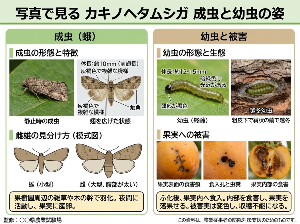 カキノヘタムシガ写真で見る成虫と幼虫の姿
