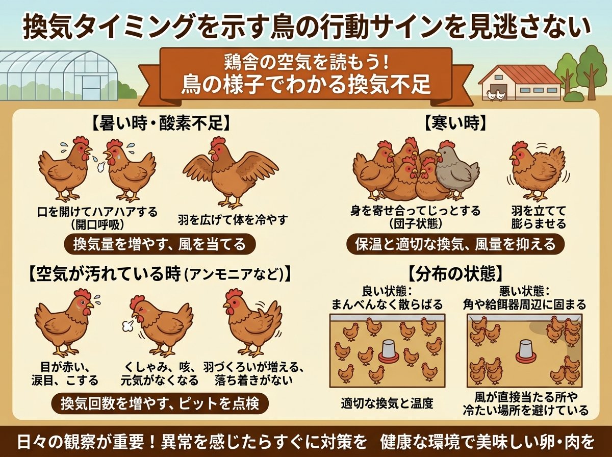 換気タイミングを示す鳥の行動サインを見逃さない