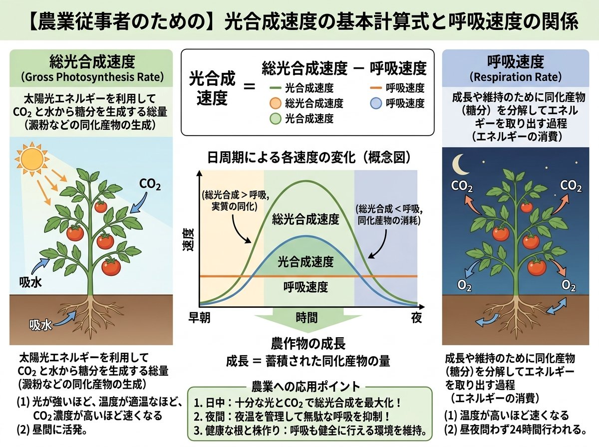 光合成速度の基本計算式と呼吸速度の関係