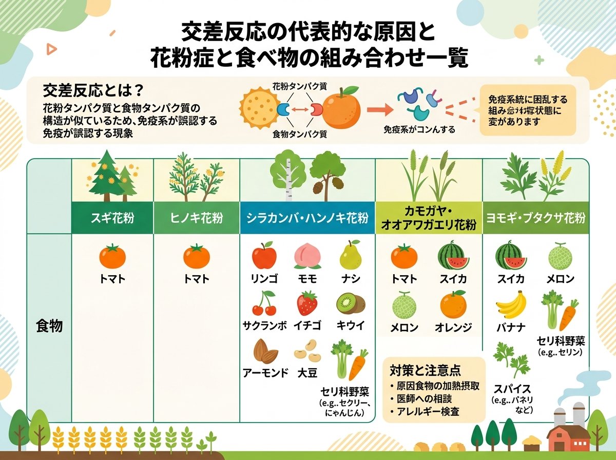 交差反応の代表的な原因と花粉症と食べ物の組み合わせ一覧