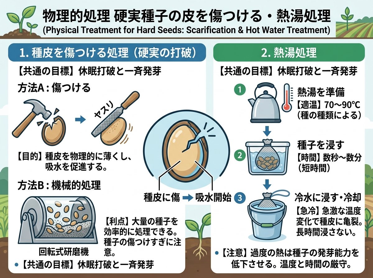 物理的処理 硬実種子の皮を傷つける・熱湯処理