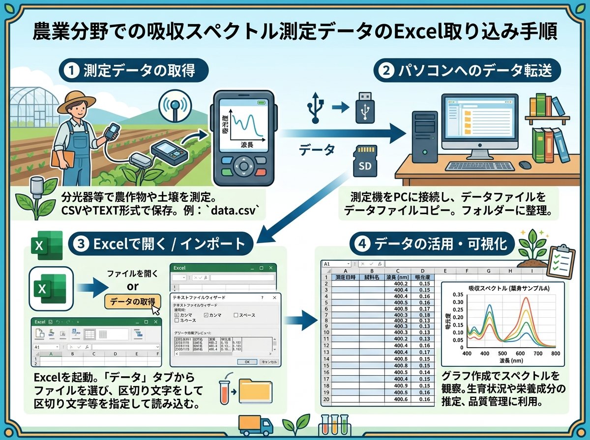 吸収スペクトルの測定データをExcelに取り込む手順