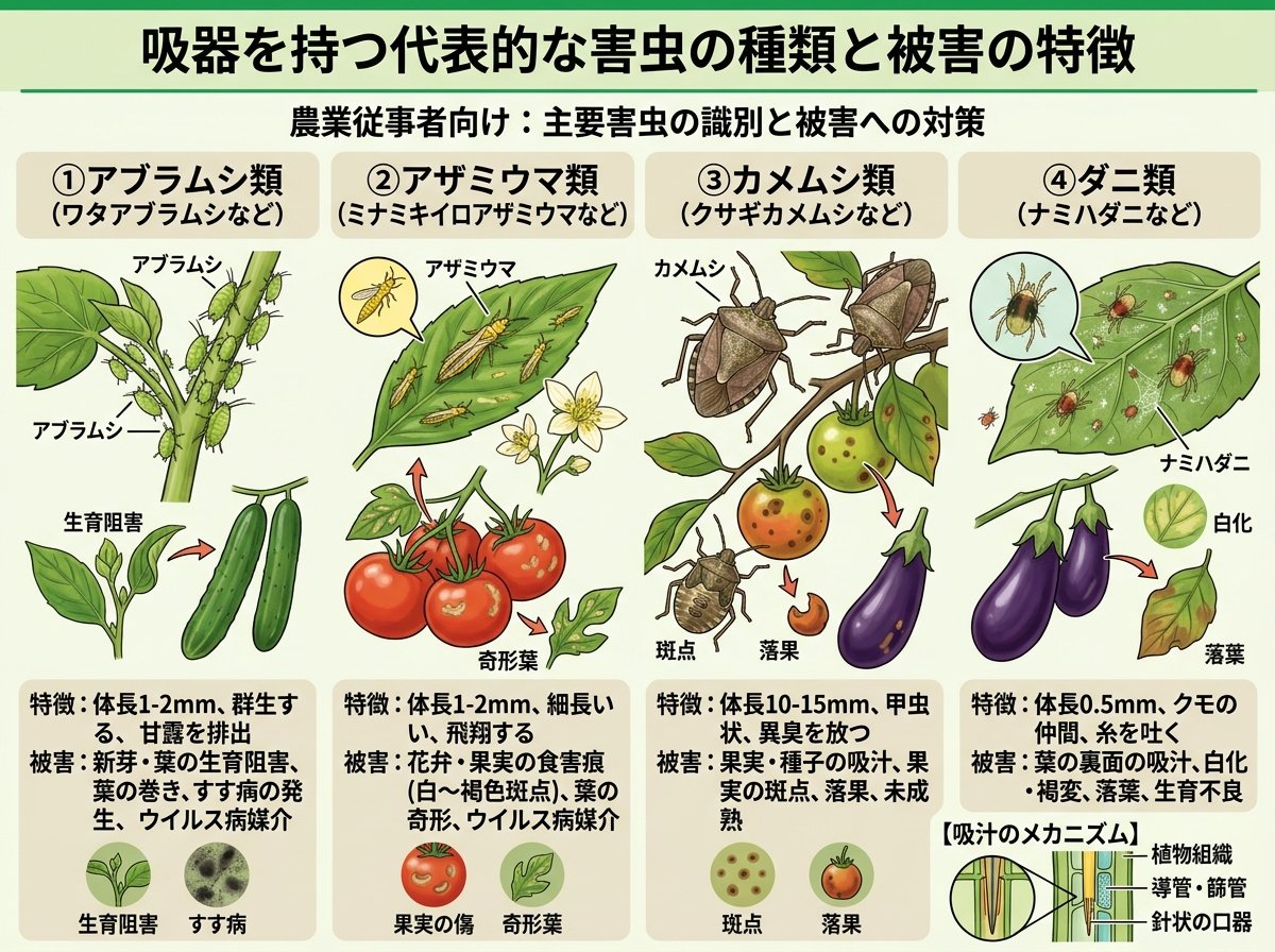 吸器を持つ代表的な害虫の種類と被害の特徴