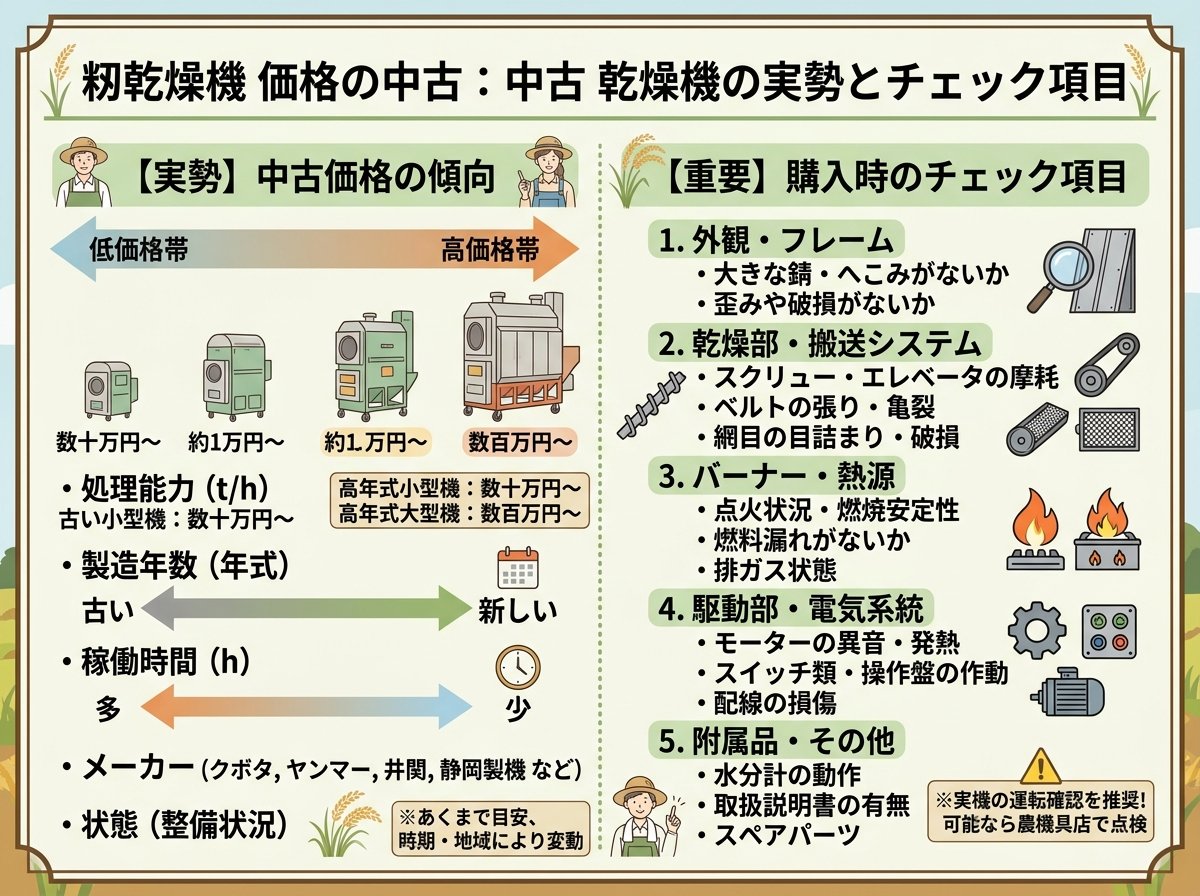 籾乾燥機 価格の中古:中古 乾燥機の実勢とチェック項目