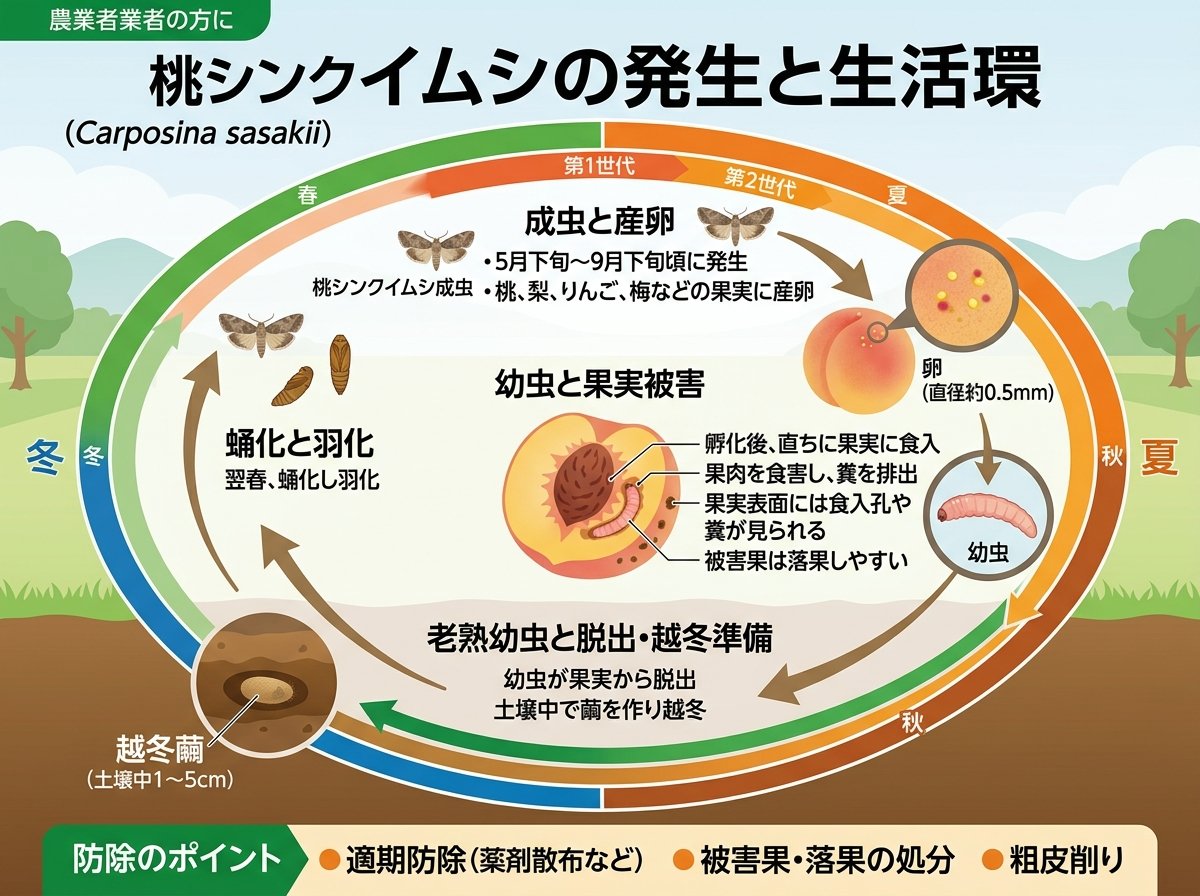 桃シンクイムシの発生と生活環
