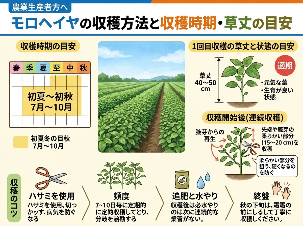 モロヘイヤ収穫の仕方の収穫時期と草丈の目安