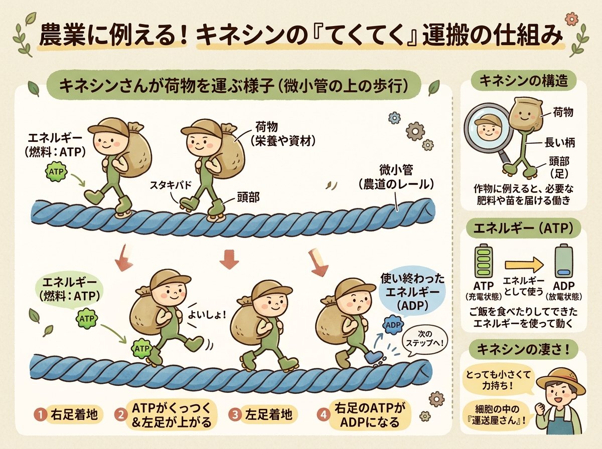 モータータンパク質のキネシンが歩くかわいい動きの仕組み