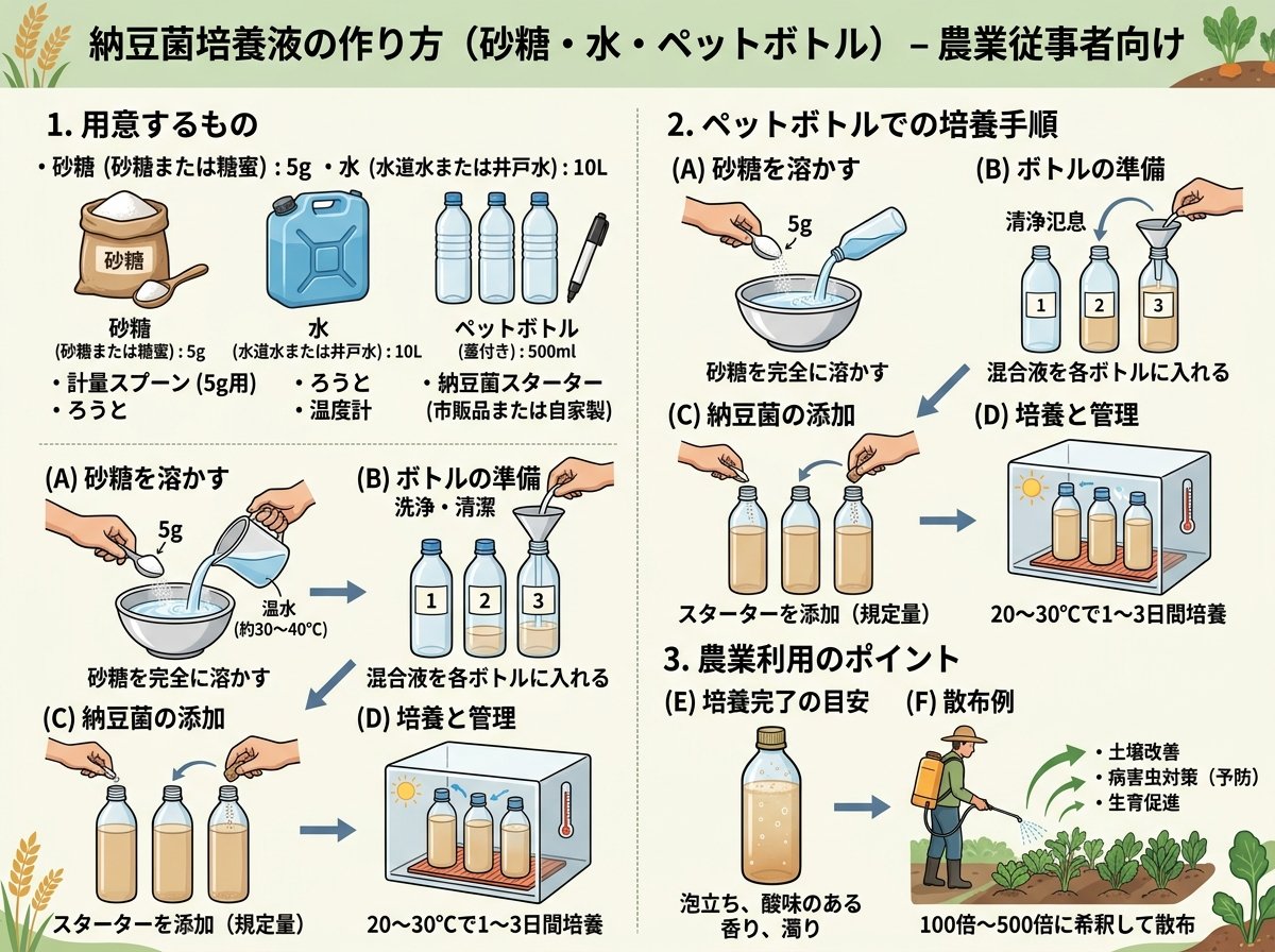 納豆菌培養に用意する砂糖と水とペットボトル