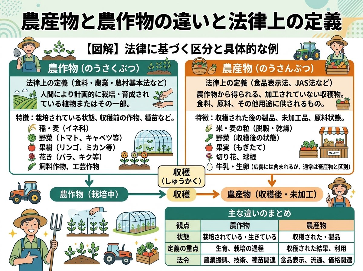 農産物と農作物の違いと法律上の定義