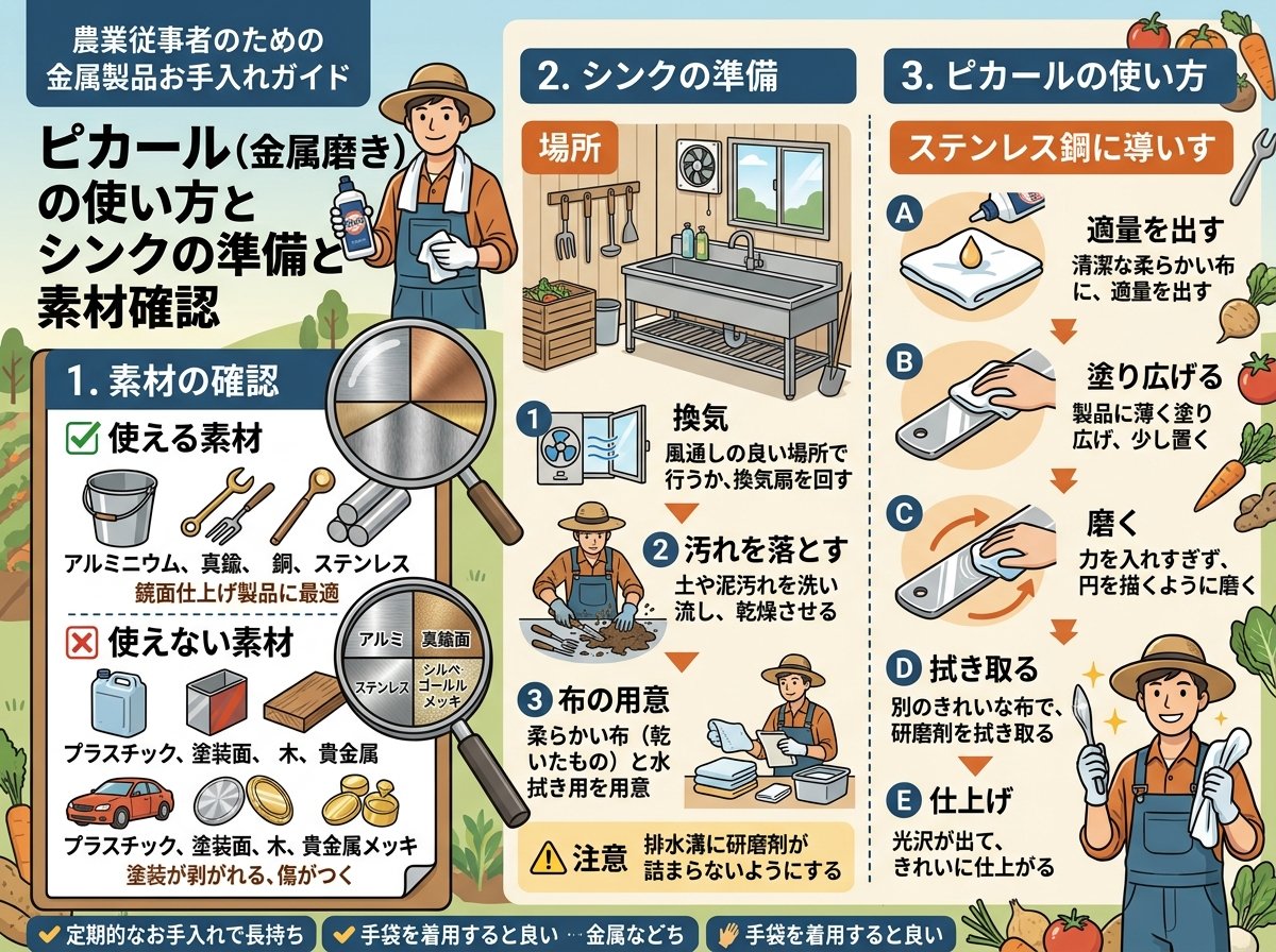 ピカール使い方とシンクの準備と素材確認