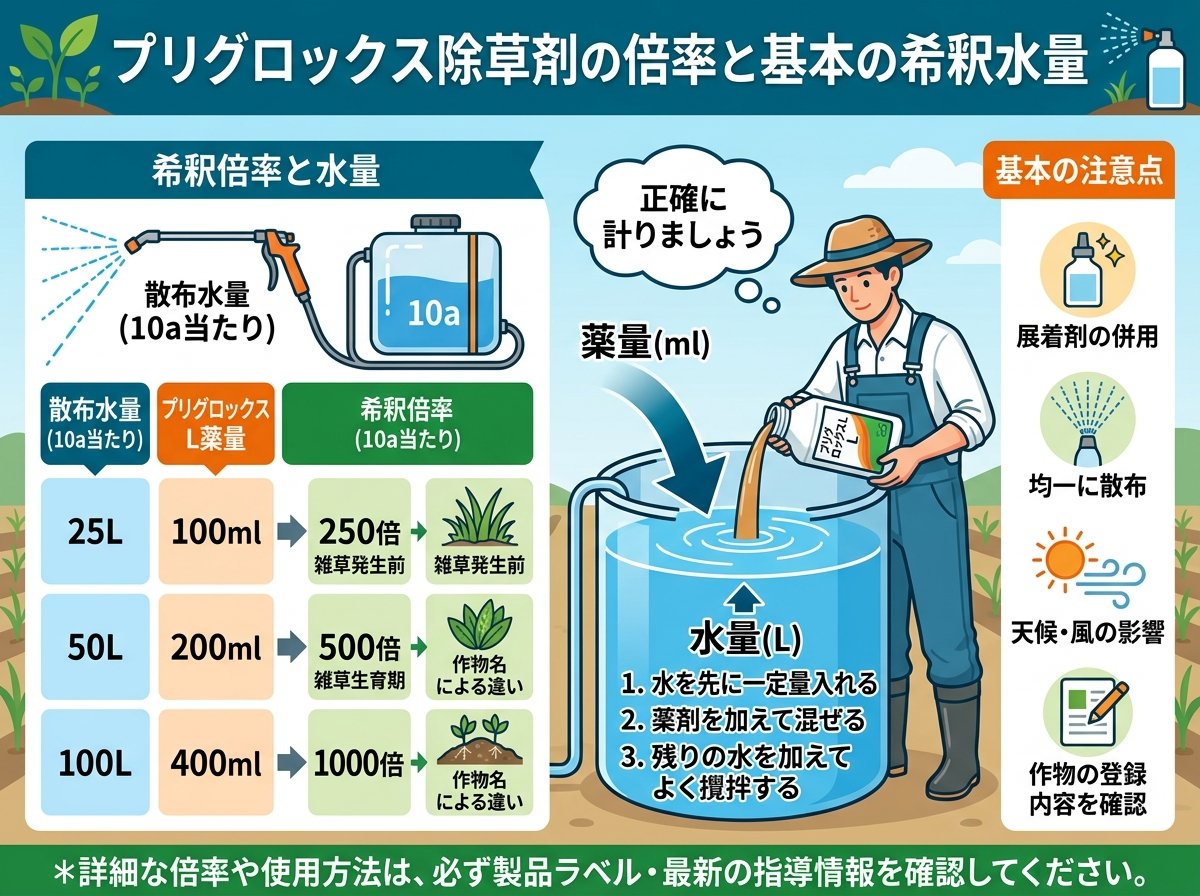 プリグロックス除草剤の倍率と基本の希釈水量