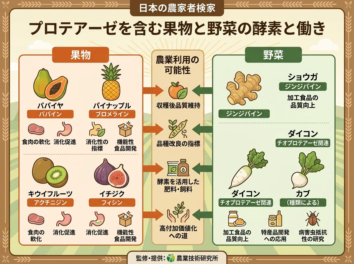 プロテアーゼを含む果物と野菜の酵素と働き
