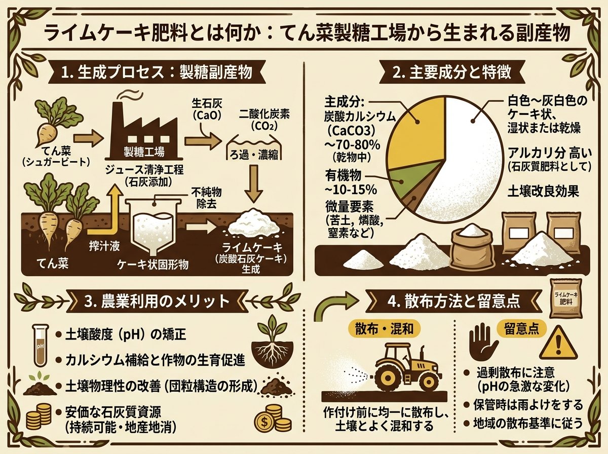 ライムケーキ肥料とは何か：てん菜製糖工場から生まれる副産物