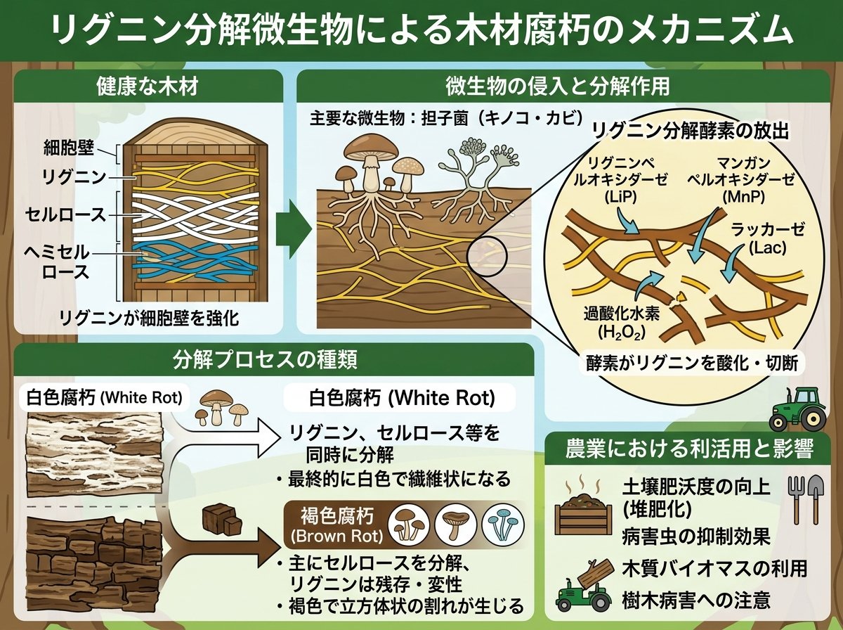 リグニン分解微生物による木材腐朽のメカニズム