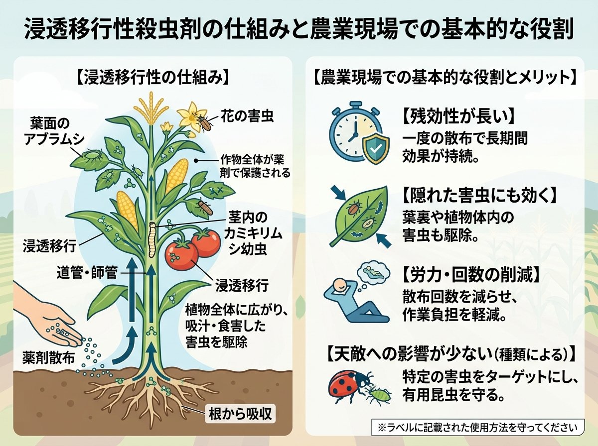浸透移行性殺虫剤の仕組みと農業現場での基本的な役割
