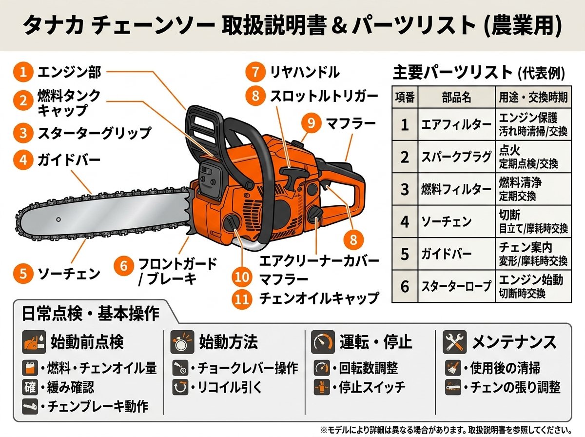 タナカチェーンソー パーツリスト 取扱説明書