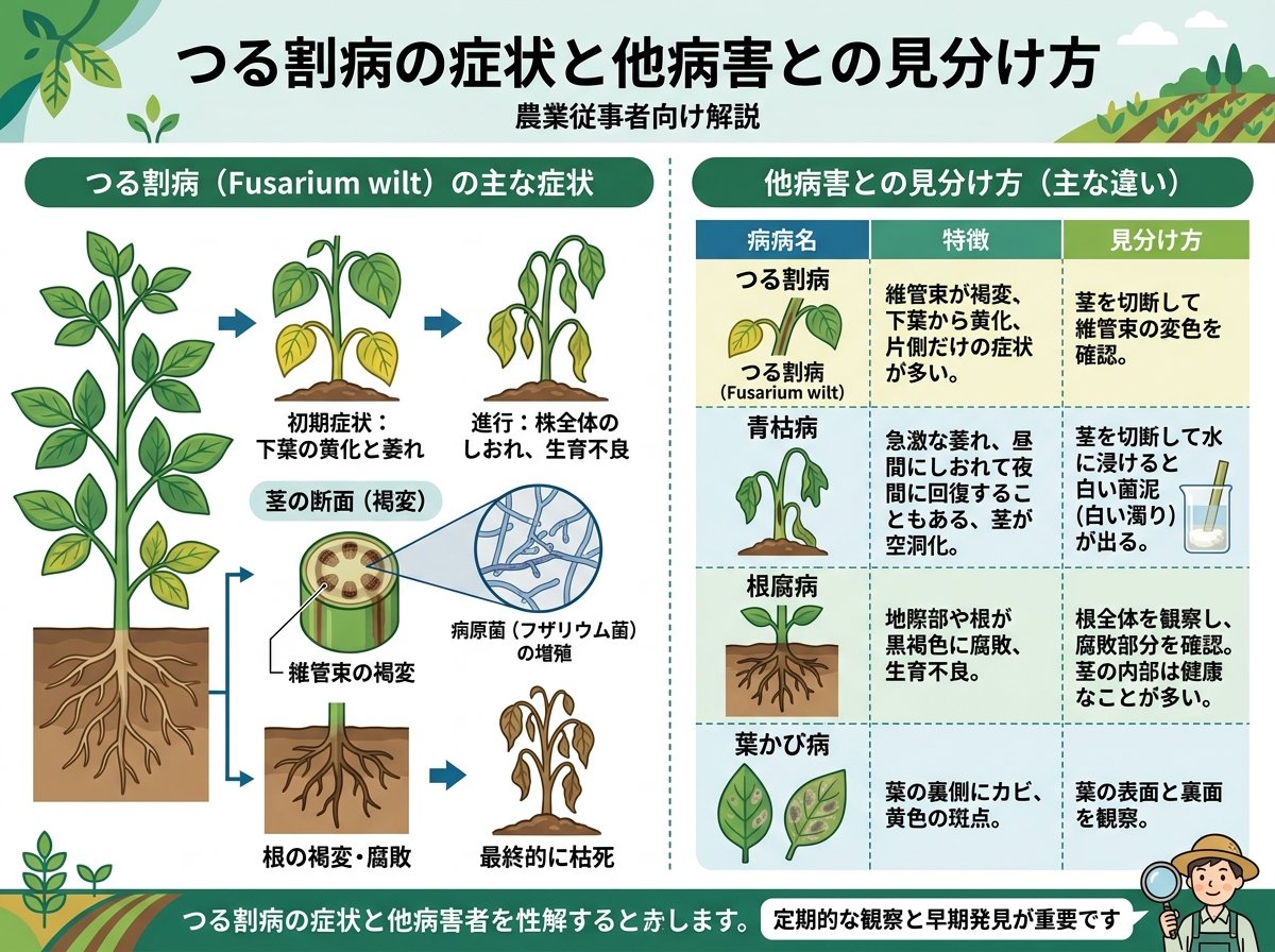 つる割病の症状と他病害との見分け方