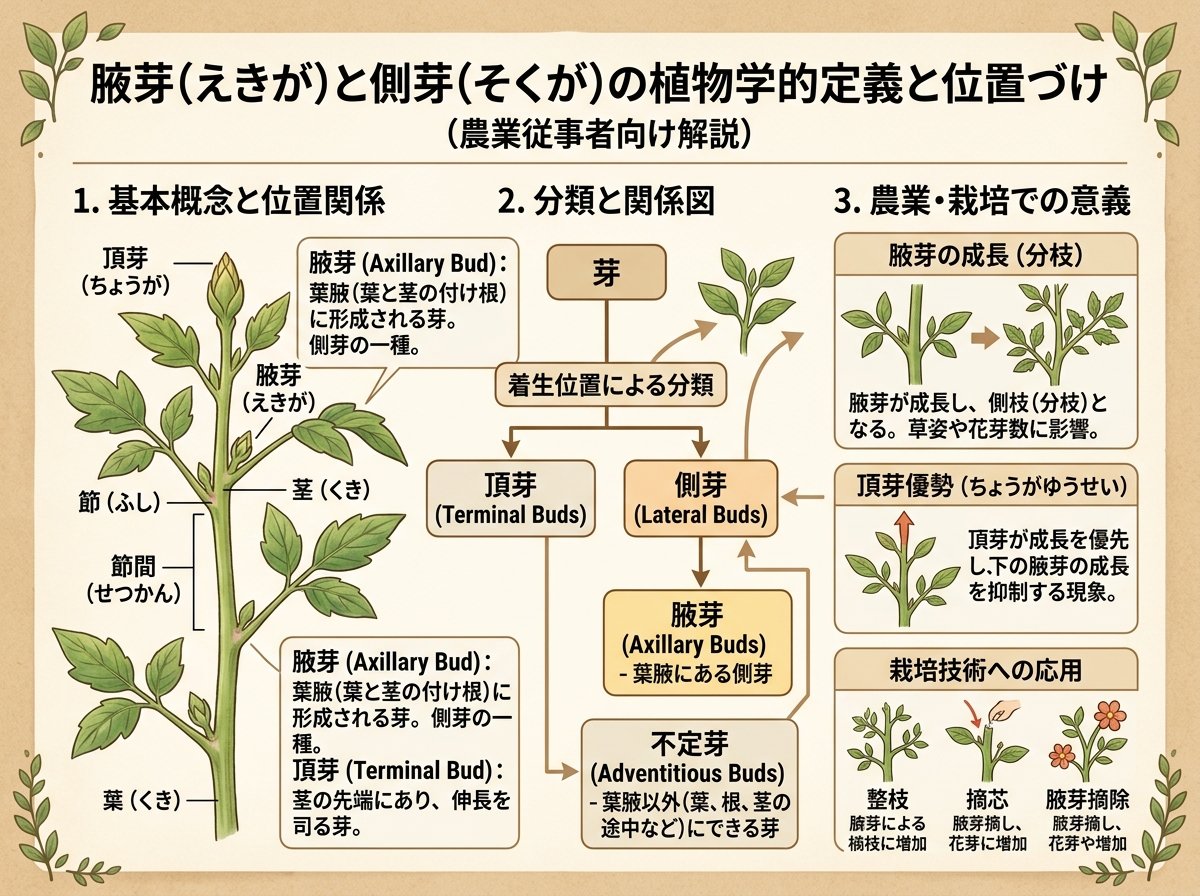 腋芽と側芽の植物学的な定義と位置づけ