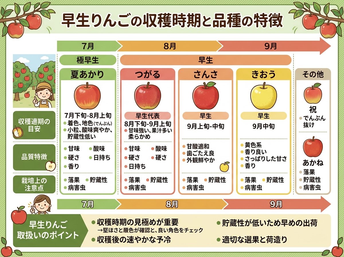 早生りんごの収穫時期と品種の特徴